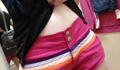 Slutty doll blows a dildo in the changeroom