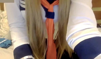 Asian schoolgirl with a nose ring deepthroats a huge toy