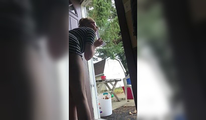 While the door is open the blonde deepthroats her toy