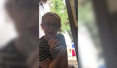 While the door is open the blonde deepthroats her toy