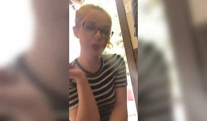 While the door is open the blonde deepthroats her toy