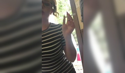 While the door is open the blonde deepthroats her toy