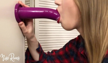 Russian teen hoe blows a purple sex toy