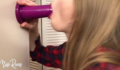 Russian teen hoe blows a purple sex toy