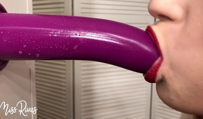 Russian teen hoe blows a purple sex toy