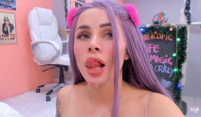 Massive dildos are this Latina's favorite deepthroating sex toys