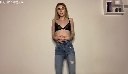 Teenage girl pees in her jeans and blows a dildo