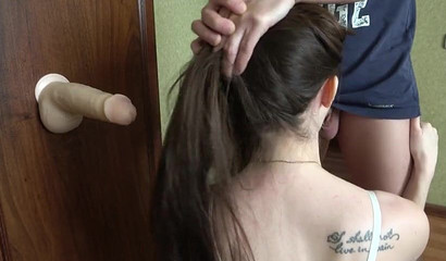 Russian bitch has two sticks to play with