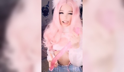 Little teen Belle Delphine plays with a toy in a solo