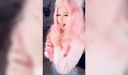 Little teen Belle Delphine plays with a toy in a solo