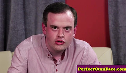 Busty redhead Emma Butt gives the stud a wet head