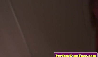 Blonde newbie receives a facial after sucking a dick