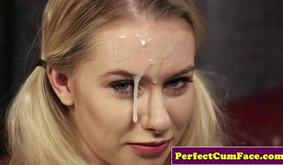 Sex therapist receives a facial after being tit fucked