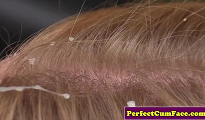 Blonde schoolgirl gets rewarded with a facial cumshot outdoors