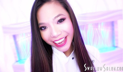 Asian teen Vina Sky performing a superb close up blowjob