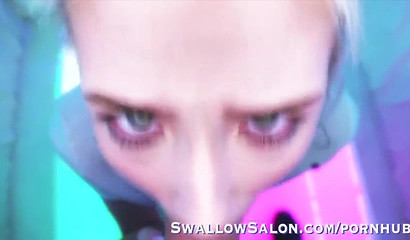 Jessie Saint giving a BJ and swallowing cum in POV