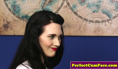 Lingerie-clad secretary takes a cum shower at the office