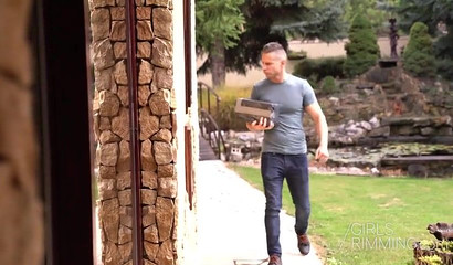 Naughty Clementine Marceau rims a courier and gets ass fucked