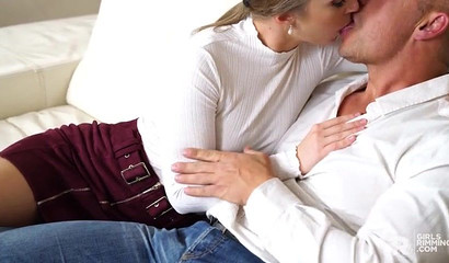 Sexy brunette Bambi Silk surprises her man and licks his asshole