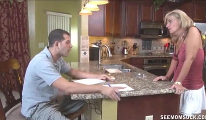 Blonde MILF serving a steamy blowjob as the main course