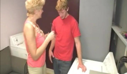 Slutty Blonde Granny Deepthroating Stepson's Big And Throbbing Cock