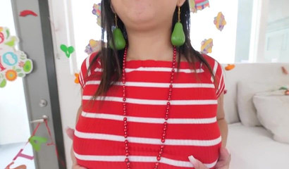 Latina squeezes her big tits & sucks a dick in POV