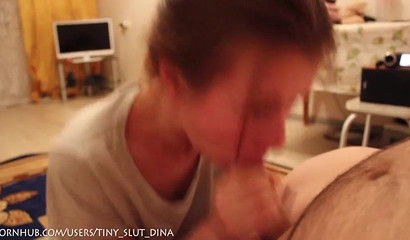 Russian teen Dina giving a sloppy blowjob
