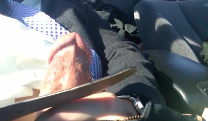 Amateur vixen plays with her big tits and gives a BJ in public