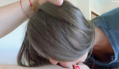 Russian girlfriend sucks a huge dick and eats cum