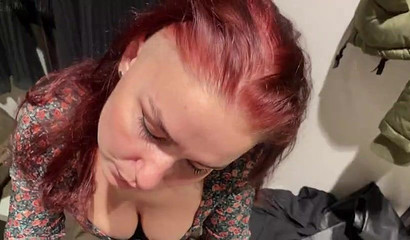Redhead Wife's Quick Fitting Room Fellatio