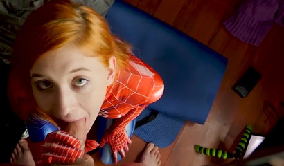 Redhead Teen Swallows Spider-Man's Cum