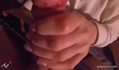 Close-up of a joystick spraying cum at Alisa Lovely