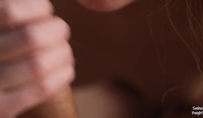 Petite babe with small tits Sasha Foxgirl giving a wet blowjob