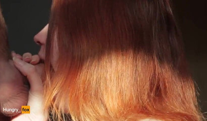 Horny ginger Hungry Fox feeds herself with a thick dick