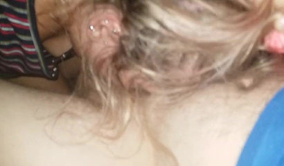 Blonde teen gags on her daddy's dick