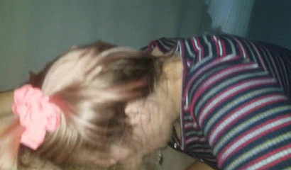 Blonde teen gags on her daddy's dick