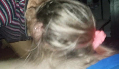 Blonde teen gags on her daddy's dick