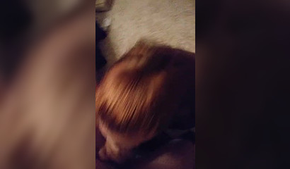 Redhead has a fat one to suck and swallow with desire