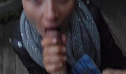 Slutty Brunette Hottie Kittie Cate Sucking A Big Cock In Public