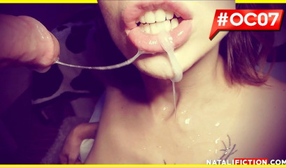 Ginger takes a huge penis in her mouth and deepthroats it