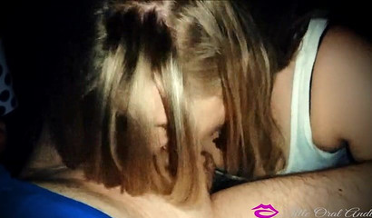 Little blonde enjoys oral creampie in the dark