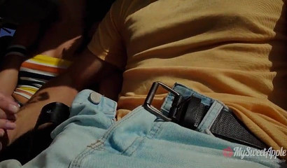 Bus cock jerking and then the party blowjob in one day