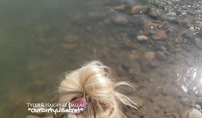 Stunning Blonde Cutie Sucking A Big Cock By The River