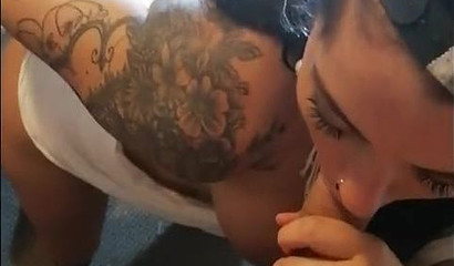 Stunning Inked Brunette Milking A Big Cock With Her Mouth